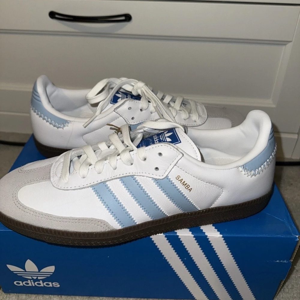 adidas Samba White and Light Blue Sneakers